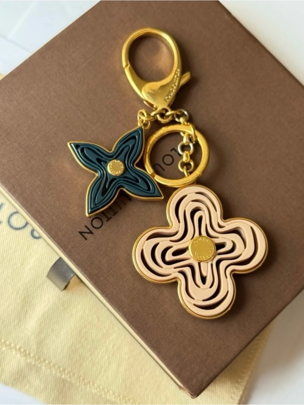 Louis Vuitton Authentic Pink & Teal Fleur Key Charm! Dust bag and Box included!